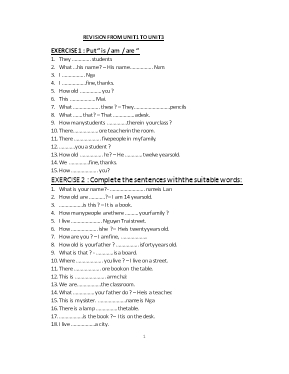 Bài tập ôn luyện Tiếng anh lớp 6 - Revision from unit 1 to unit 3
